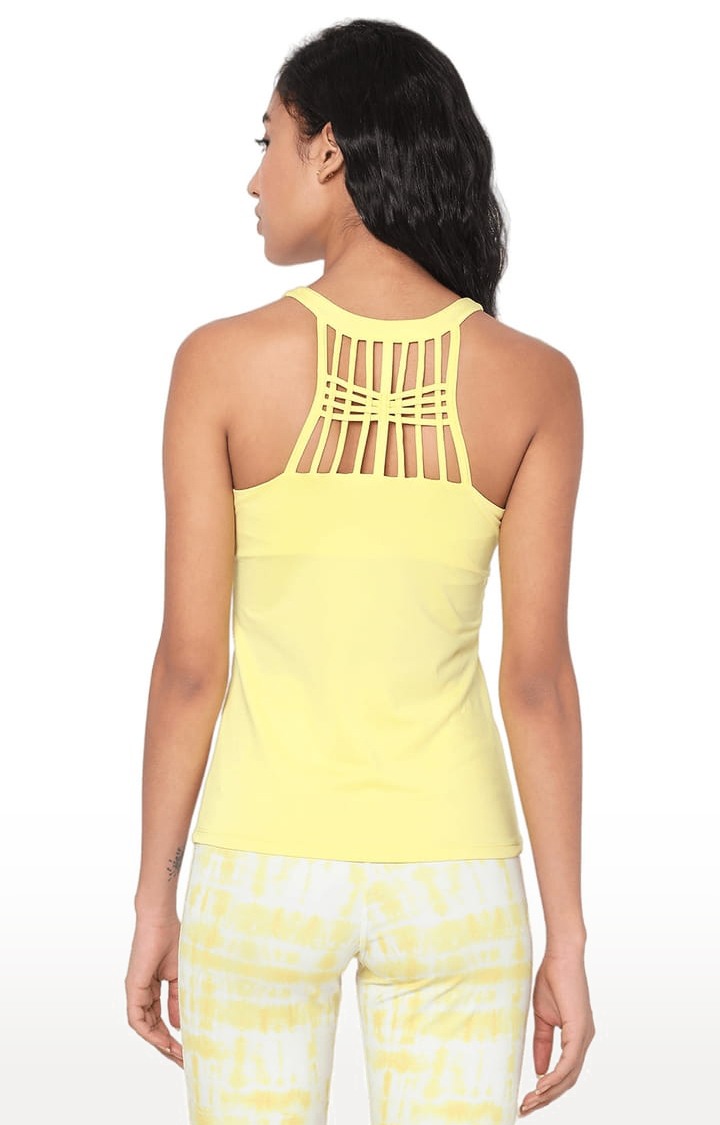 Women's Candy Floss Yellow Polyester Solid Activewear Tank Top