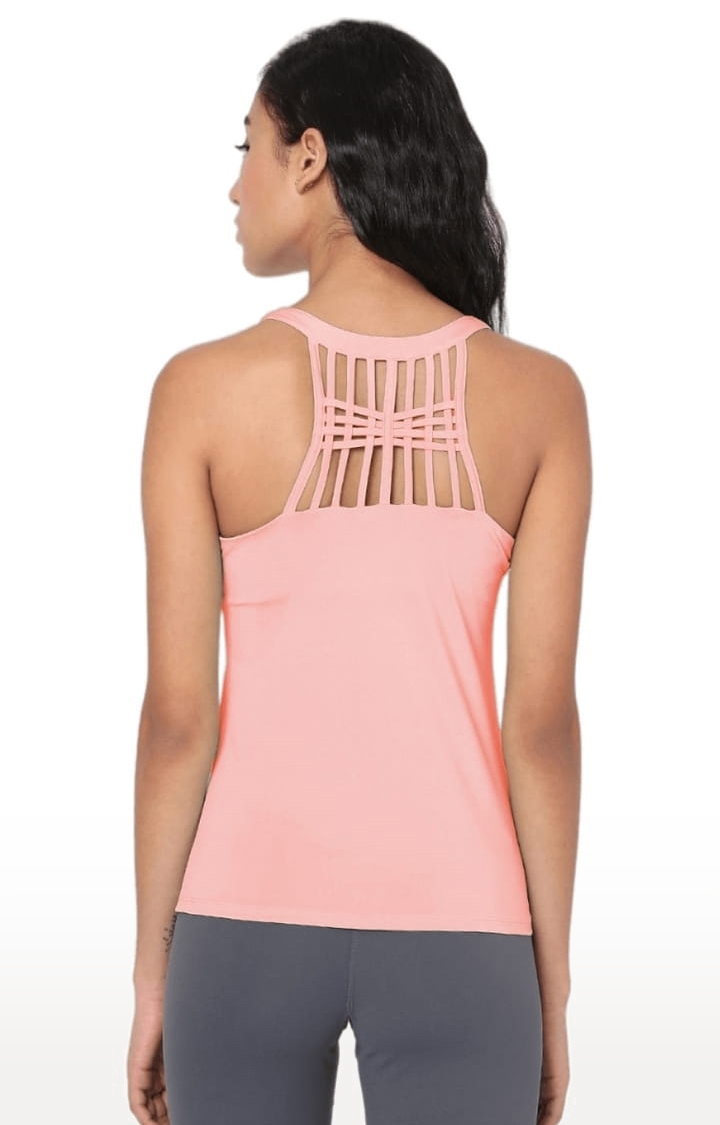 Women's Pink Polyester Solid Activewear Tank Top