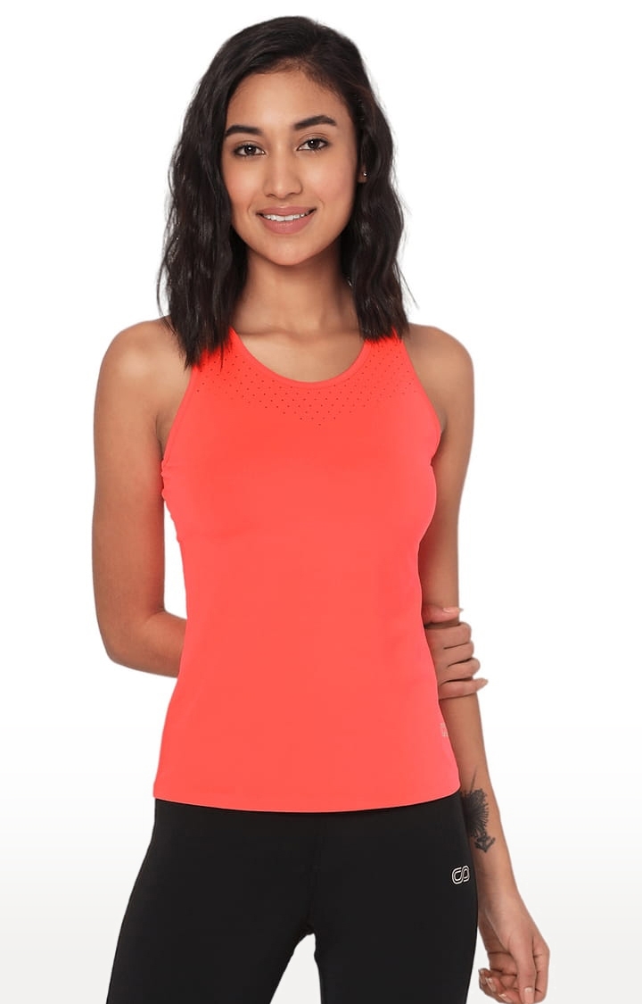 SilverTraq | Women's Fiery Coral Polyester Solid Activewear Tank Top