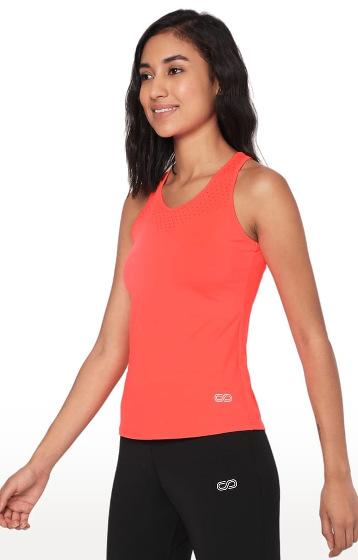 SilverTraq | Women's Fiery Coral Polyester Solid Activewear Tank Top 1