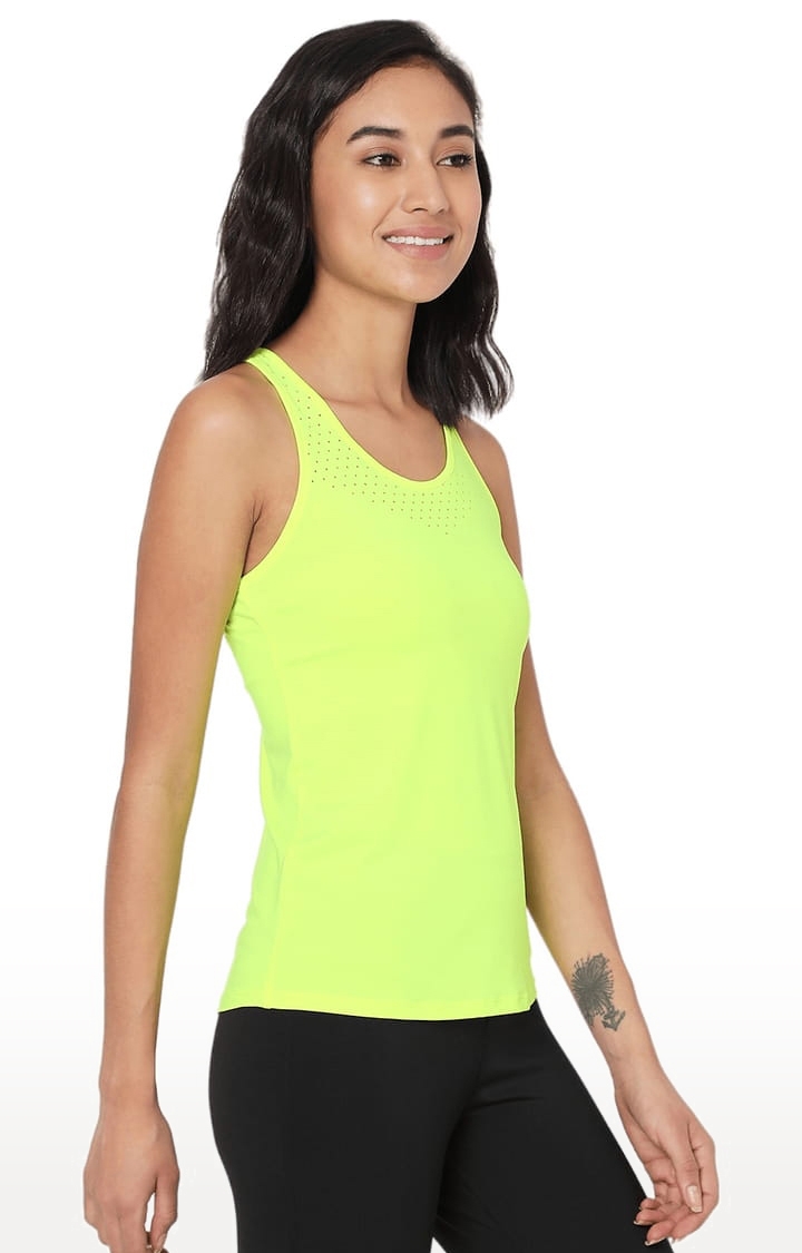 SilverTraq | Women's Safety Yellow Polyester Solid Activewear Tank Top 2