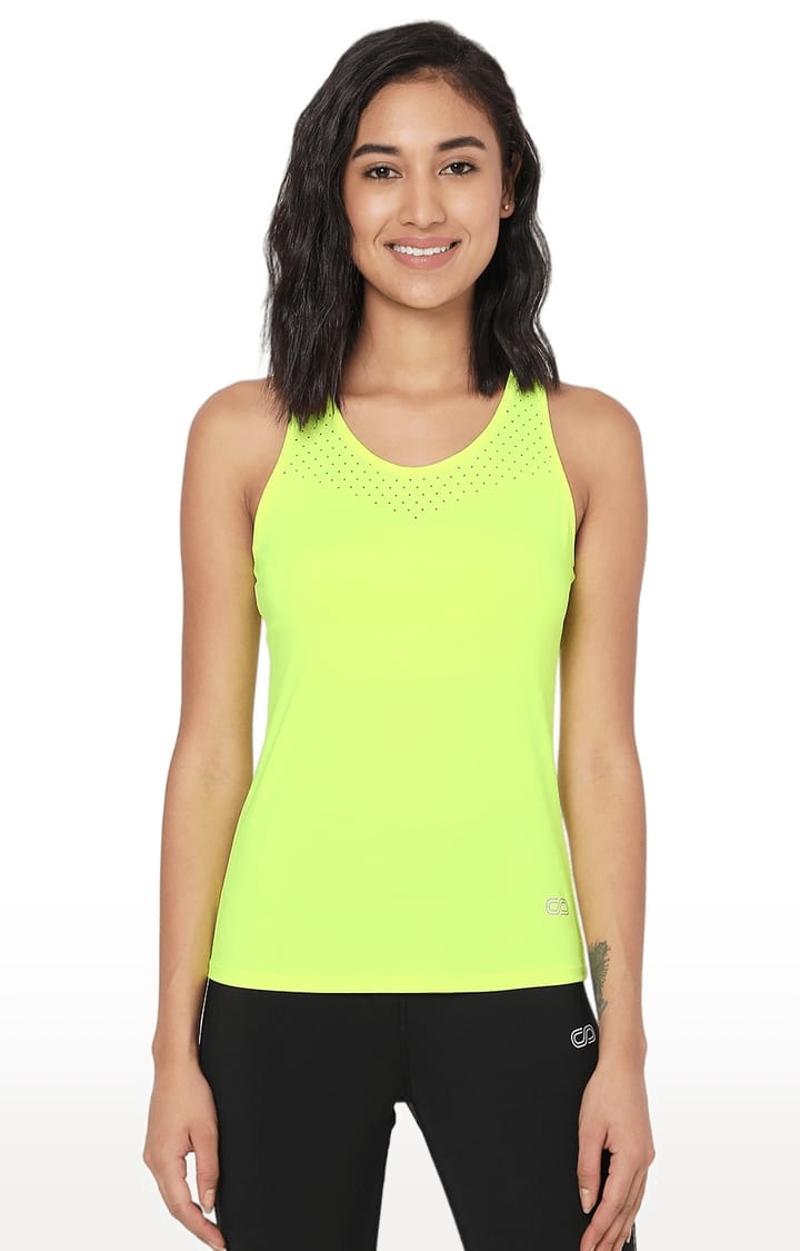 SilverTraq | Women's Safety Yellow Polyester Solid Activewear Tank Top 0