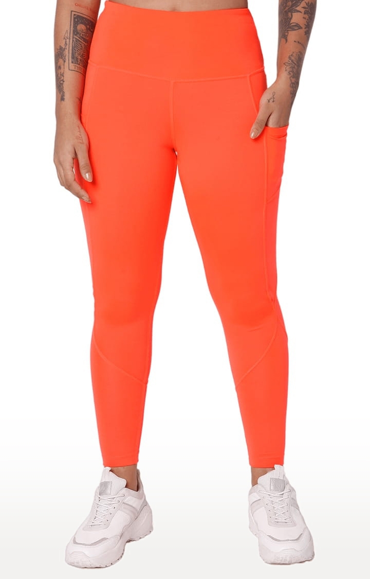 SilverTraq | Women's Orange Polyester Activewear Legging 0