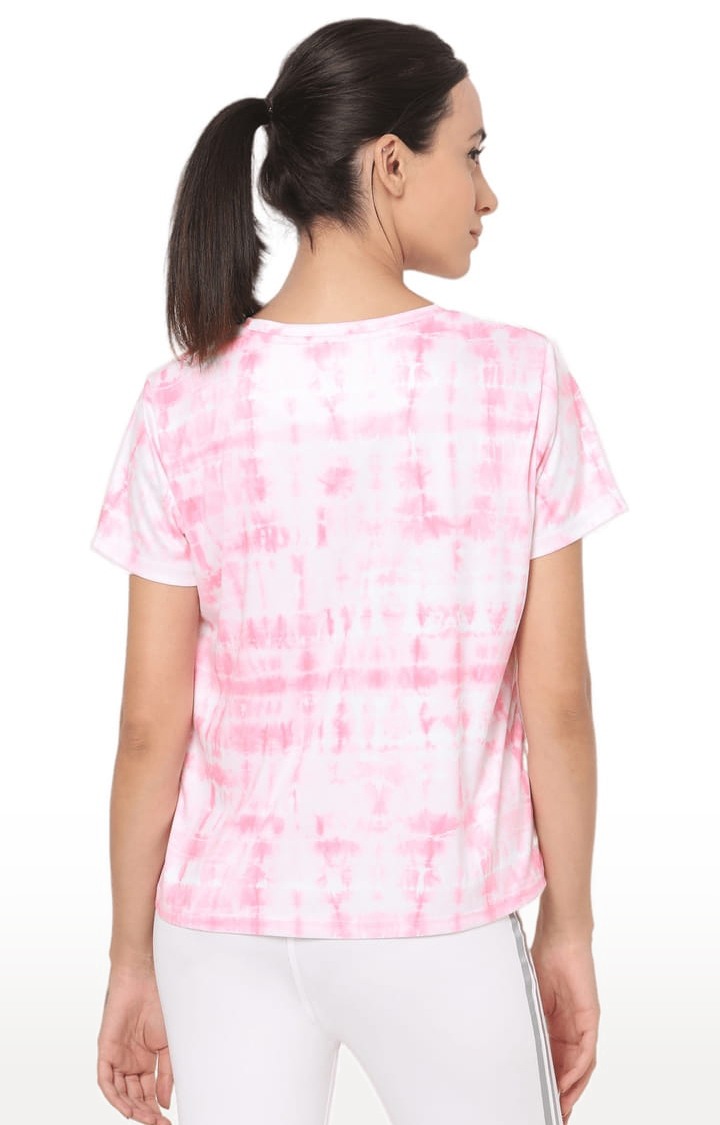 Women's Pink Polyester Tie Dye Activewear T-Shirt