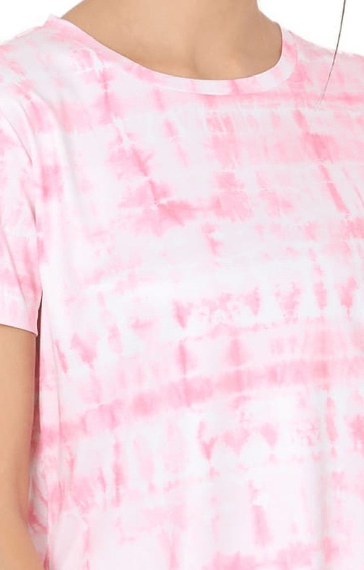 Women's Pink Polyester Tie Dye Activewear T-Shirt