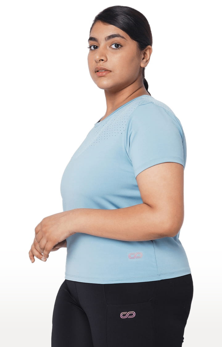 Women's Stone Blue Polyester Solid Activewear Top