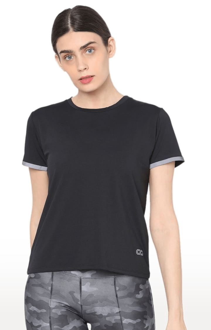 SilverTraq | Women's Black Polyester Solid Activewear T-Shirt