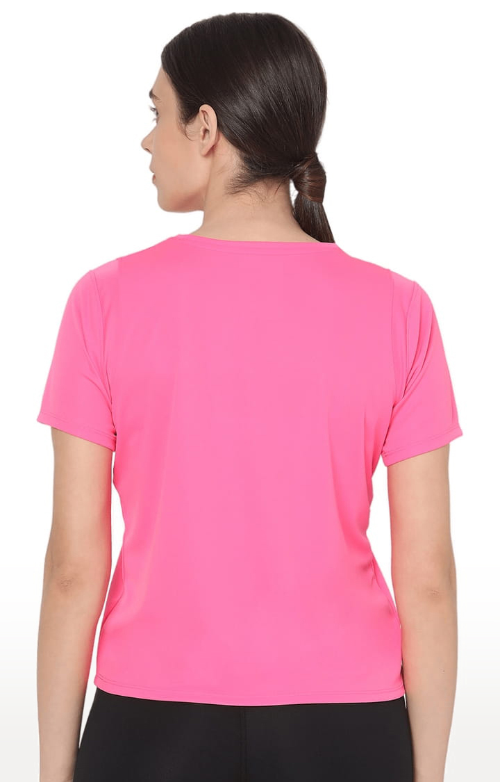 Women's Pink Polyester Solid Activewear T-Shirt