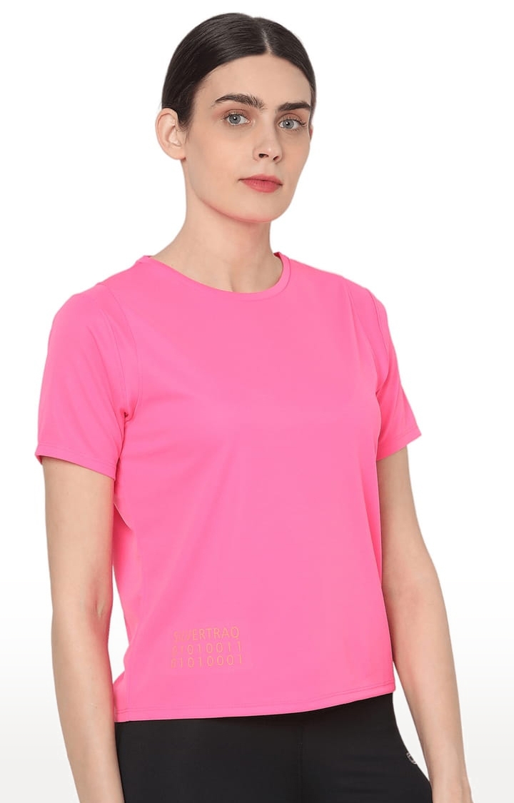 SilverTraq | Women's Pink Polyester Solid Activewear T-Shirt