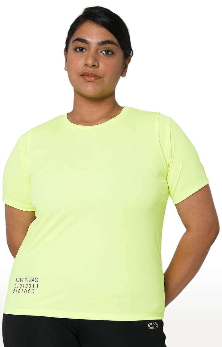 SilverTraq | Women's Neon Yellow Polyester Solid Activewear T-Shirt