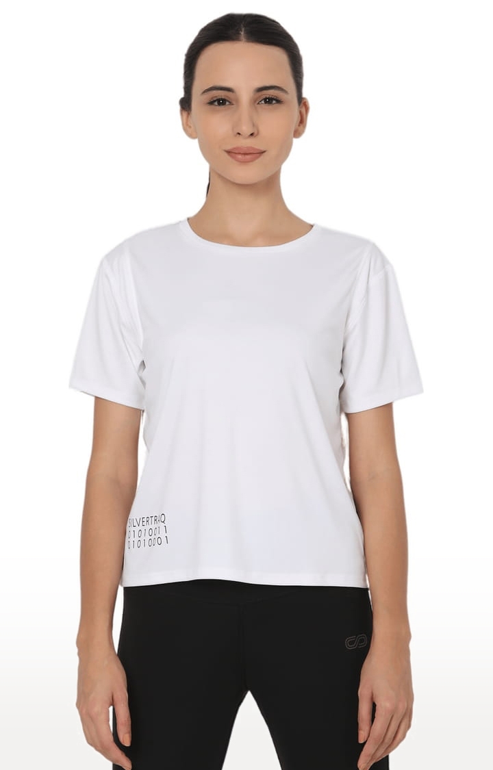 SilverTraq | Women's White Polyester Solid Activewear T-Shirt