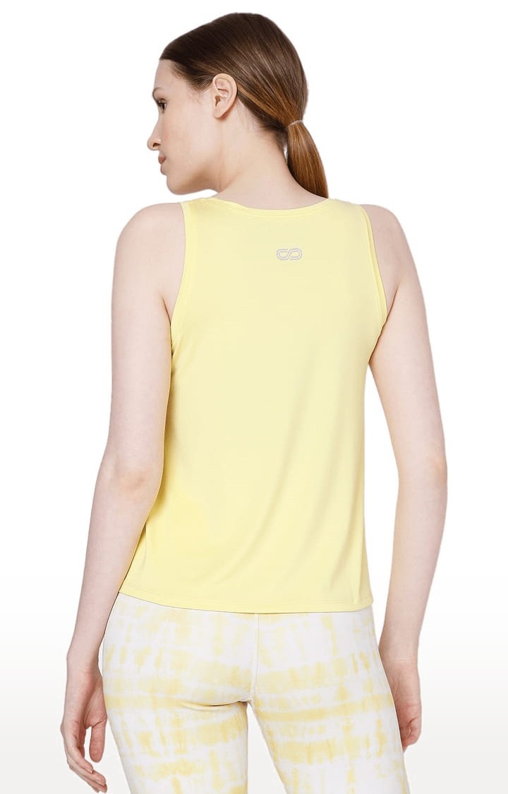 Women's Candy Floss Yellow Polyester Solid Activewear Tank Top