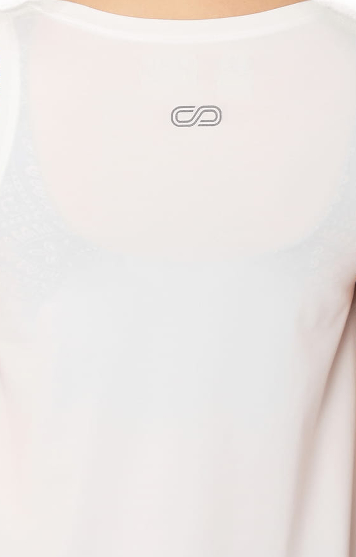 Women's White Polyester Solid Activewear Tank Top