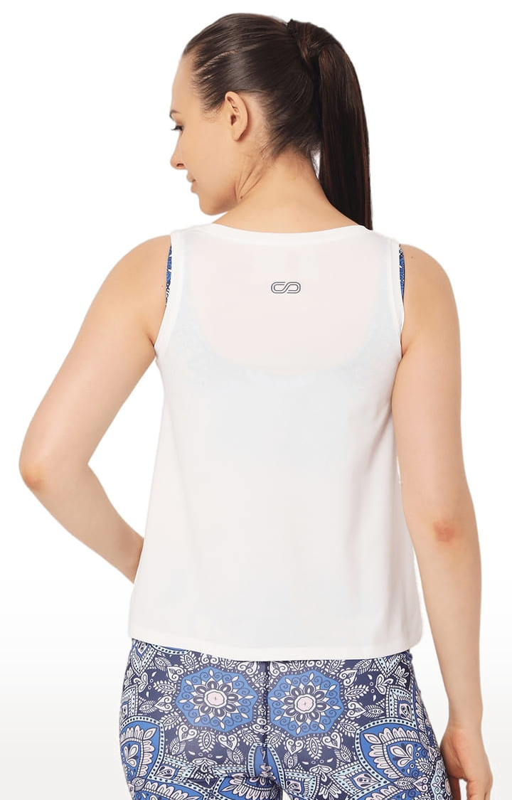 Women's White Polyester Solid Activewear Tank Top