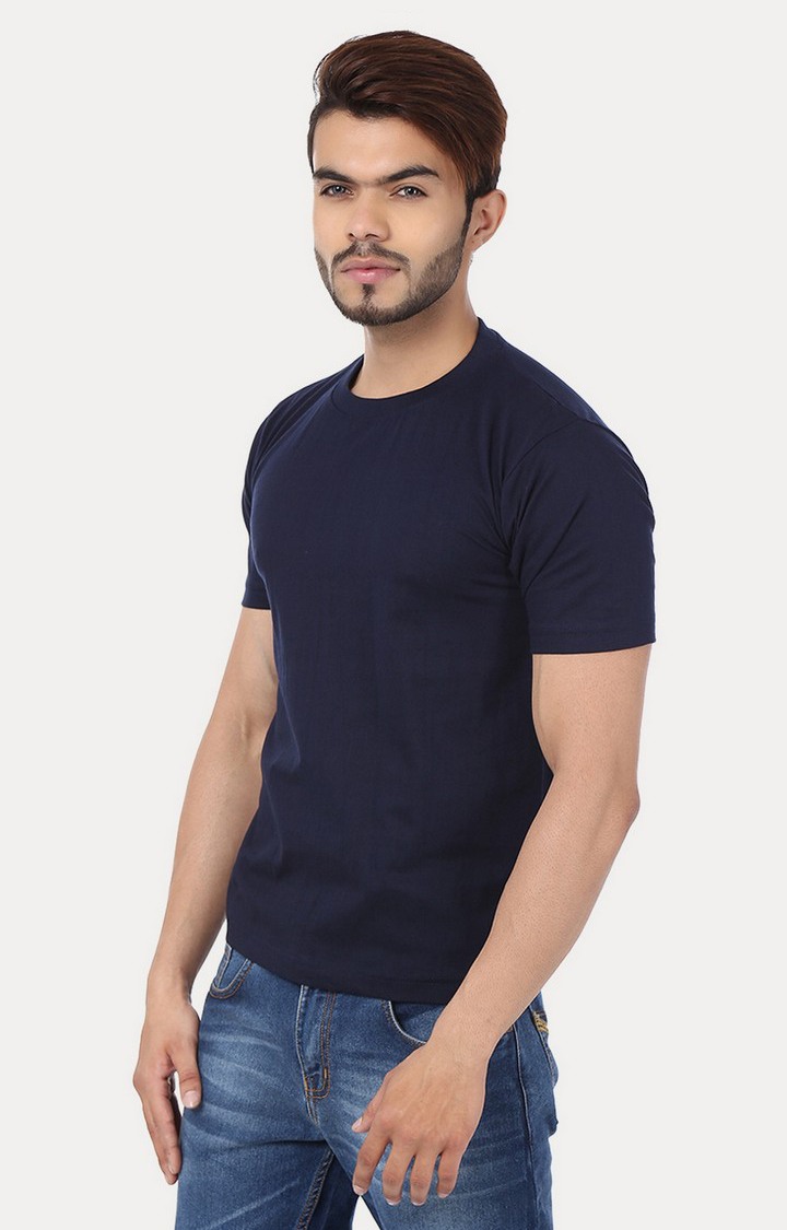 Men's Blue Cotton Solid Regular T-Shirts