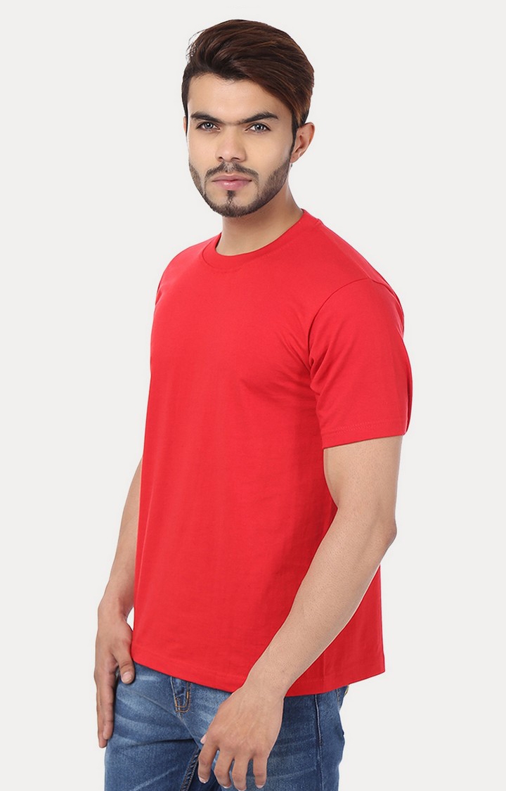 Weardo | Men's Red Cotton Solid Regular T-Shirts 2