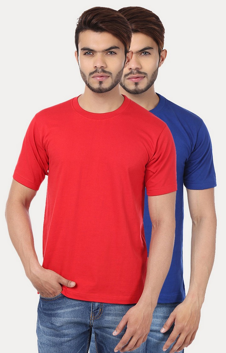 Weardo | Men's Red Cotton Solid Regular T-Shirts 0