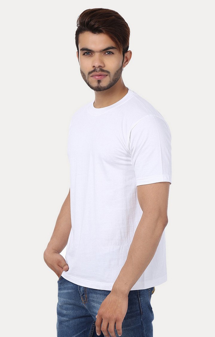 Men's White Cotton Solid Regular T-Shirts