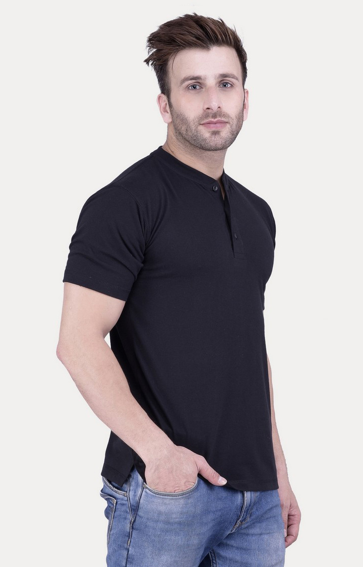 Men's Black Cotton Solid Regular T-Shirts