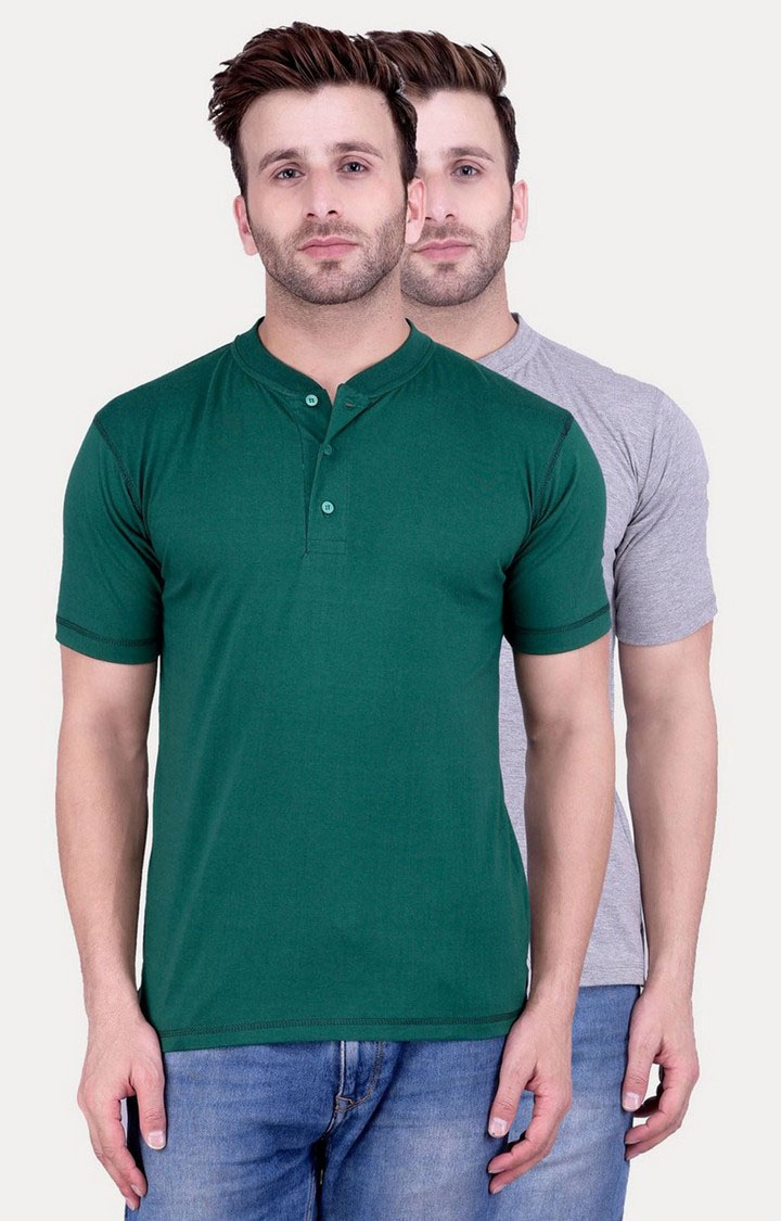 Weardo | Men's Green Cotton Solid Regular T-Shirts