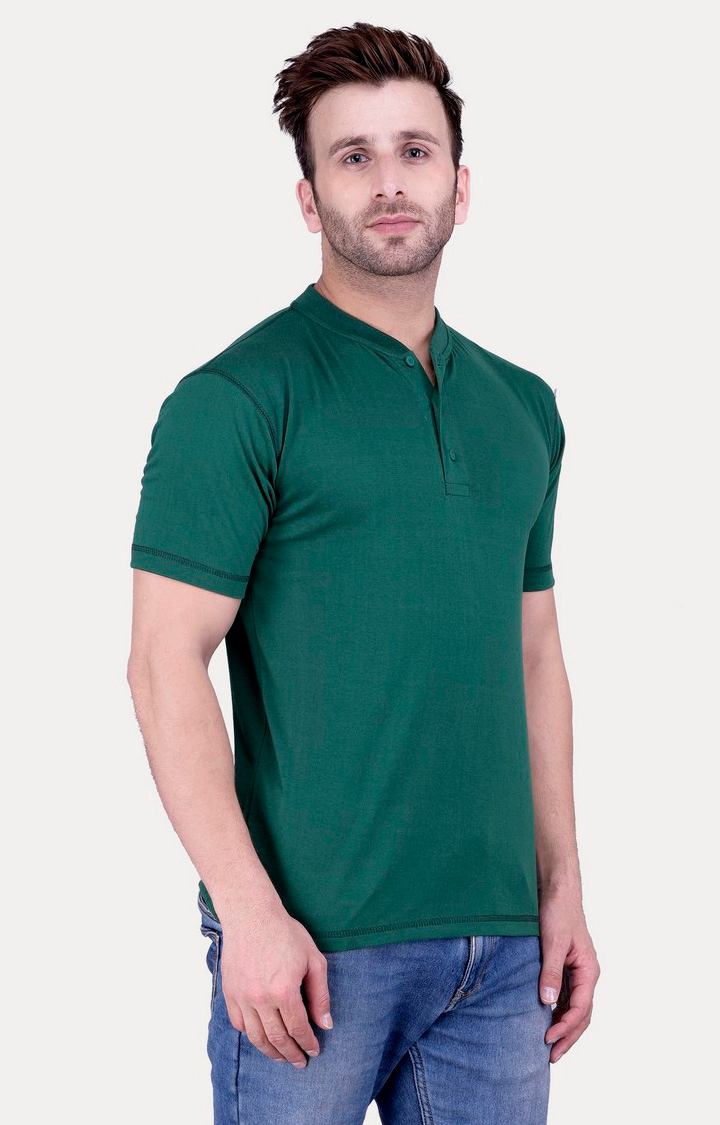 Men's Green Cotton Solid Regular T-Shirts