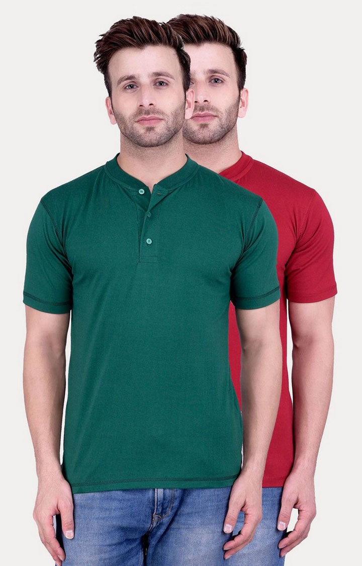 Weardo | Men's Green Cotton Solid Regular T-Shirts
