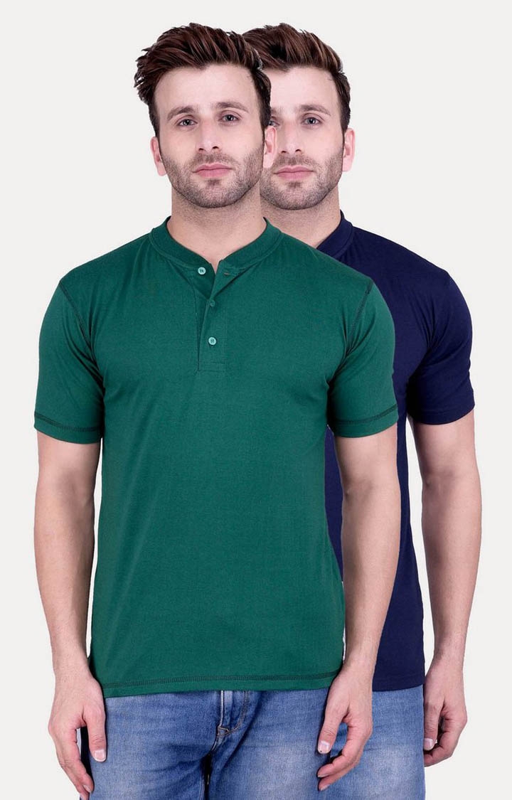 Men's Green Cotton Solid Polos