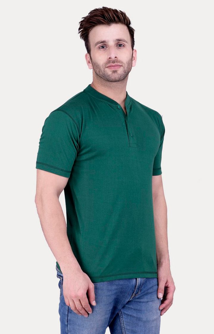 Men's Green Cotton Solid Polos