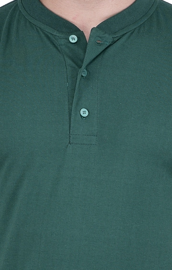 Men's Green Cotton Solid Polos