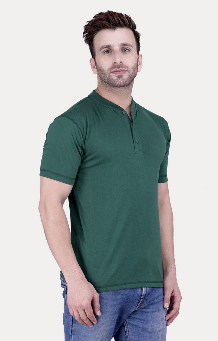 Men's Green Cotton Solid Regular T-Shirts