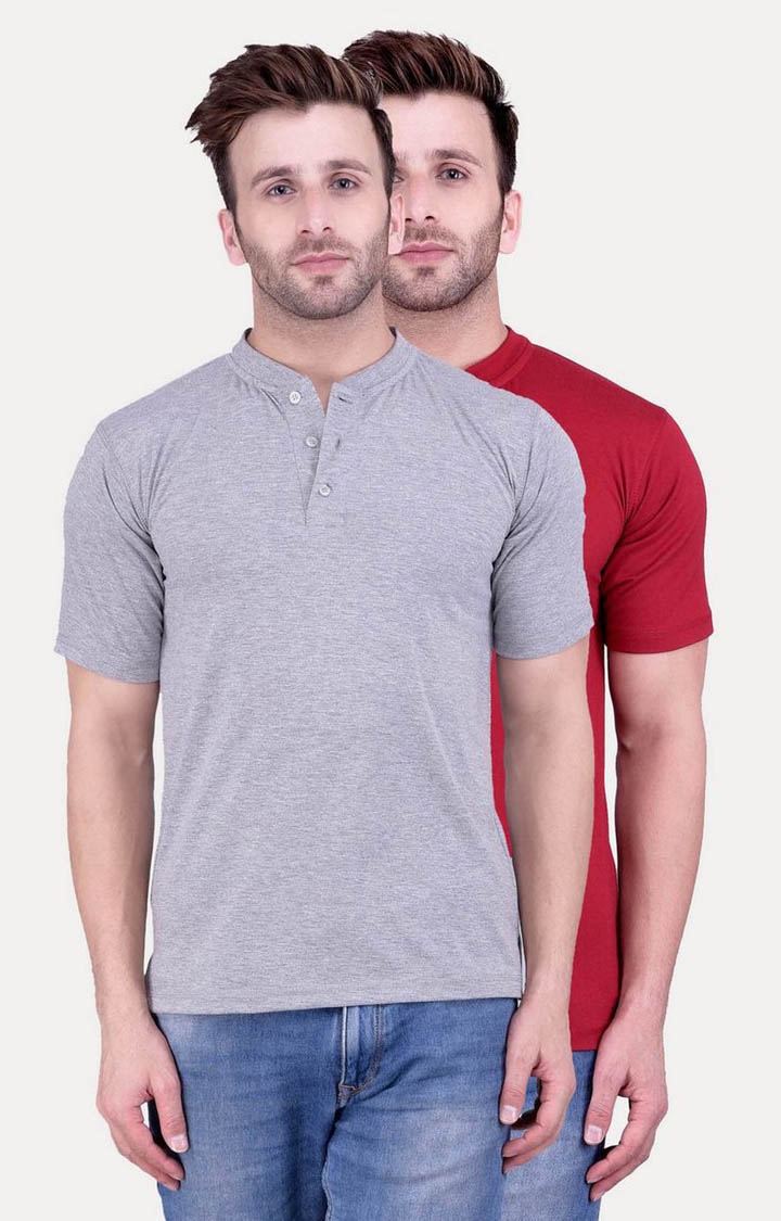 Men's Grey Cotton Solid Regular T-Shirts