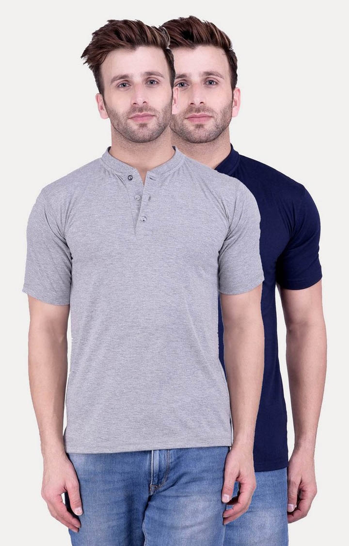 Weardo | Men's Grey Cotton Solid Regular T-Shirts