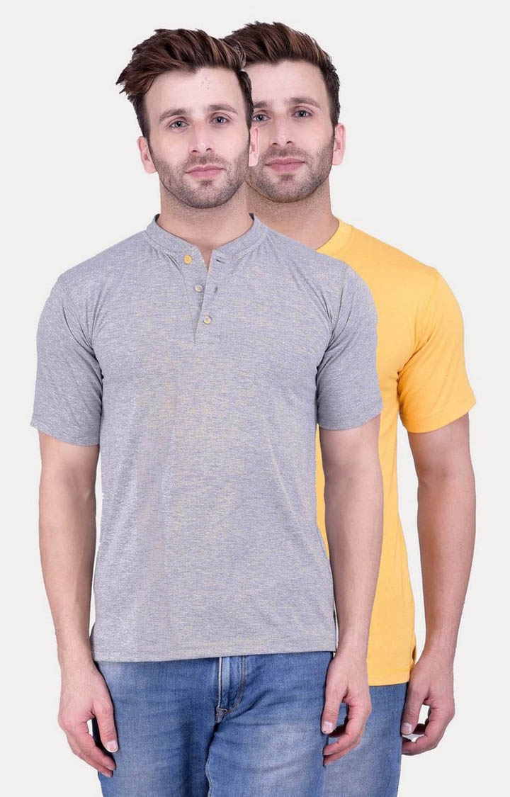 Weardo | Men's Grey Cotton Solid Regular T-Shirts 0