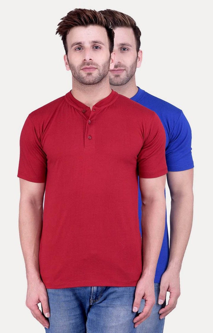 Weardo | Men's Red Cotton Solid Regular T-Shirts