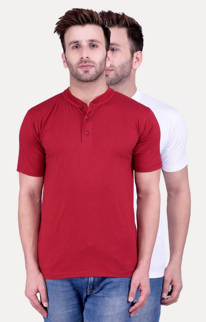 Weardo | Men's Red Cotton Solid Regular T-Shirts
