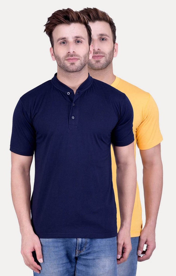 Weardo | Men's Blue Cotton Solid Regular T-Shirts