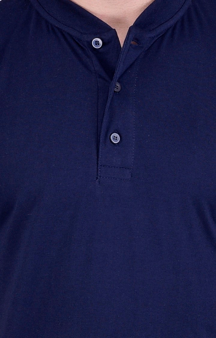 Weardo | Men's Blue Cotton Solid Regular T-Shirts 4