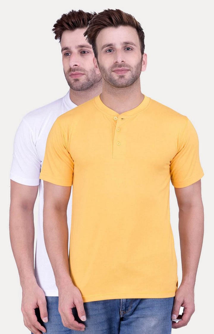 Weardo | Men's White Cotton Solid Regular T-Shirts