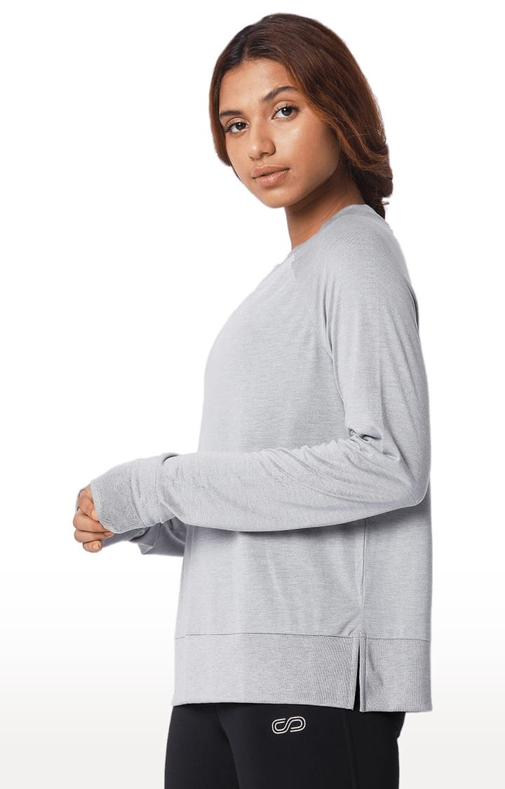 Women's Grey Melange Viscose Solid Activewear T-Shirt