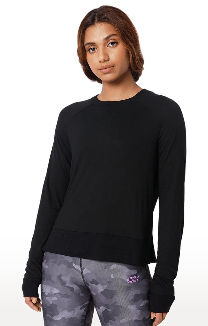 SilverTraq | Women's Black Viscose Solid Activewear T-Shirt 0