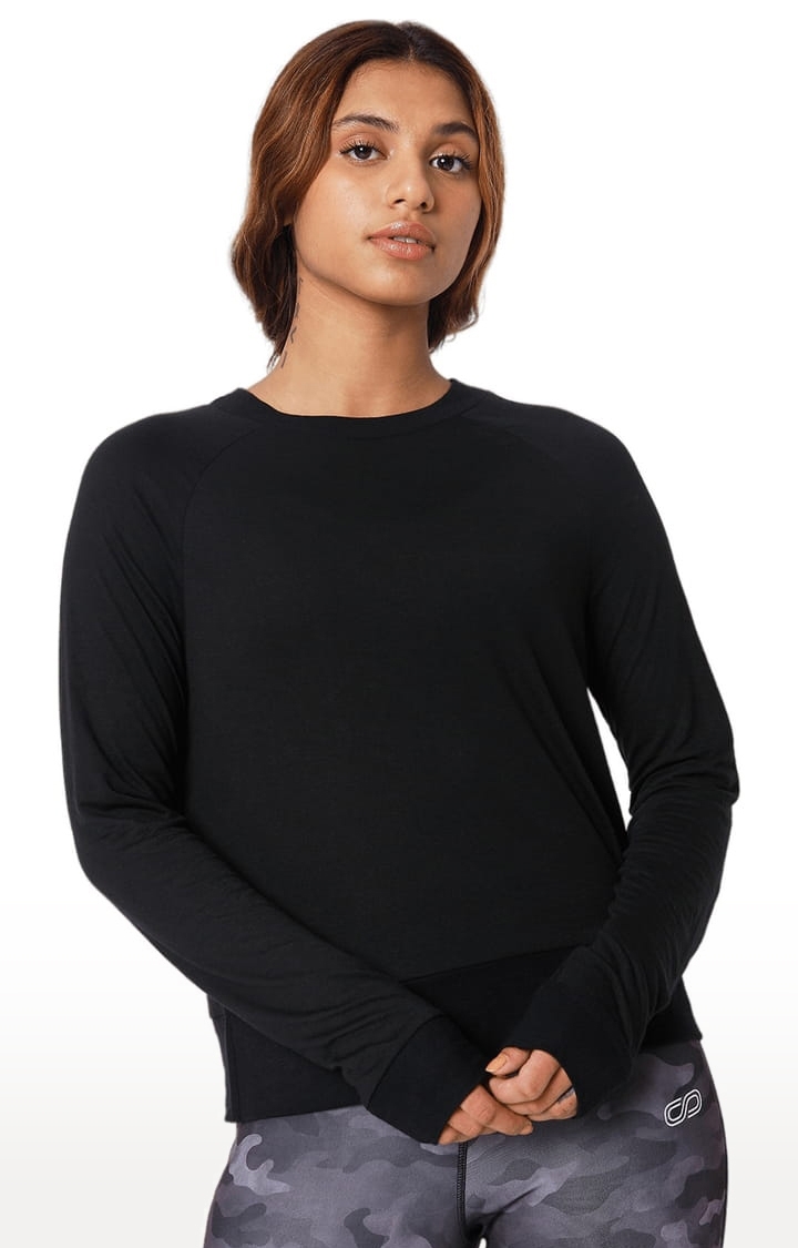 SilverTraq | Women's Black Viscose Solid Activewear T-Shirt 4