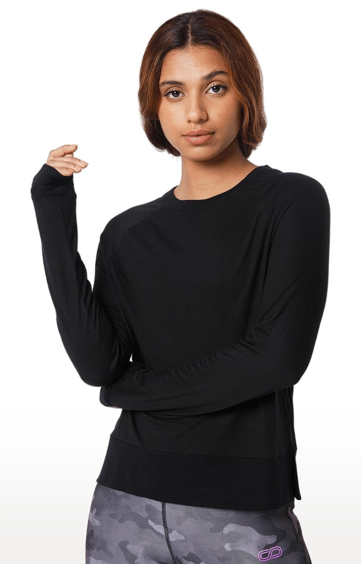 SilverTraq | Women's Black Viscose Solid Activewear T-Shirt 2