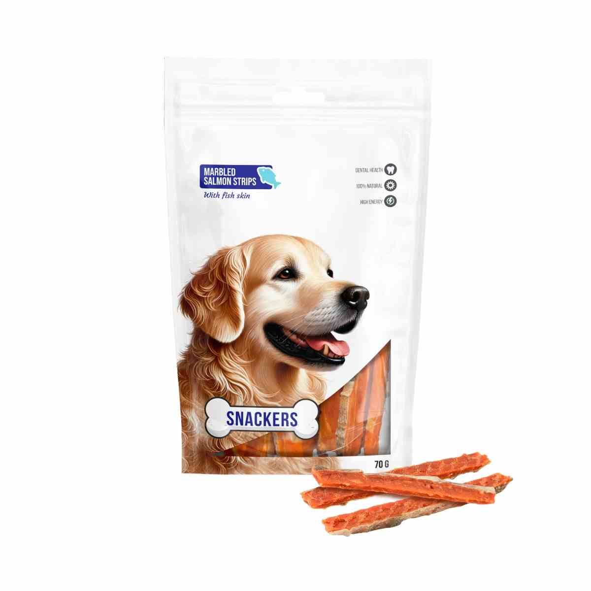 Snackers Marbled Salmon Strips with Fish Skin Dog Treats 70g