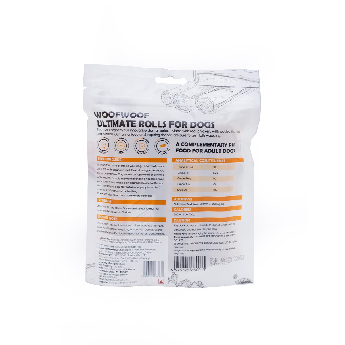 Woof Woof Snackers Ultimate Roll With Real Chicken Slice Dog Treats – 120 g