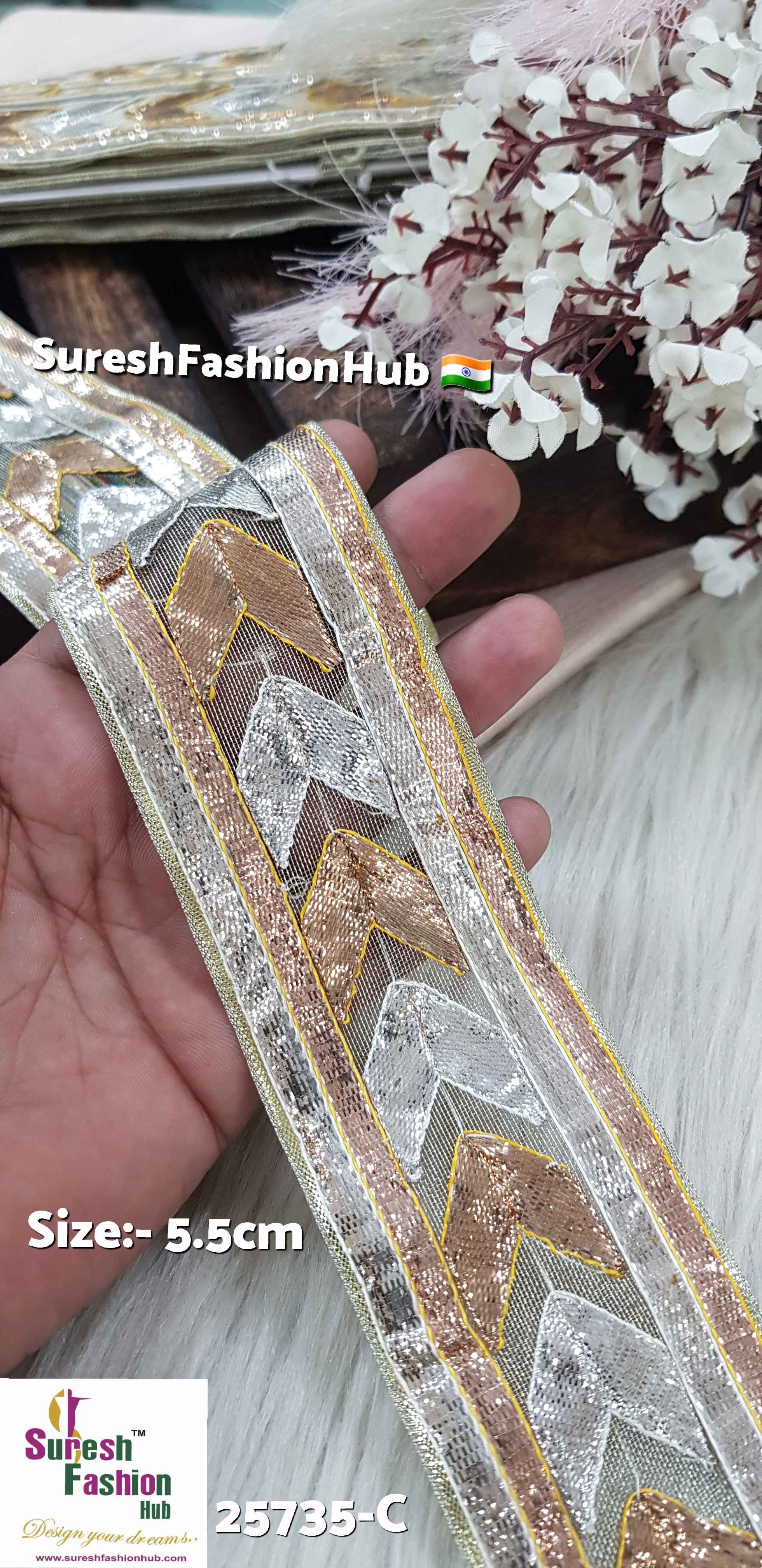Dual Border Arrow Gota Patti Handstitched Lace