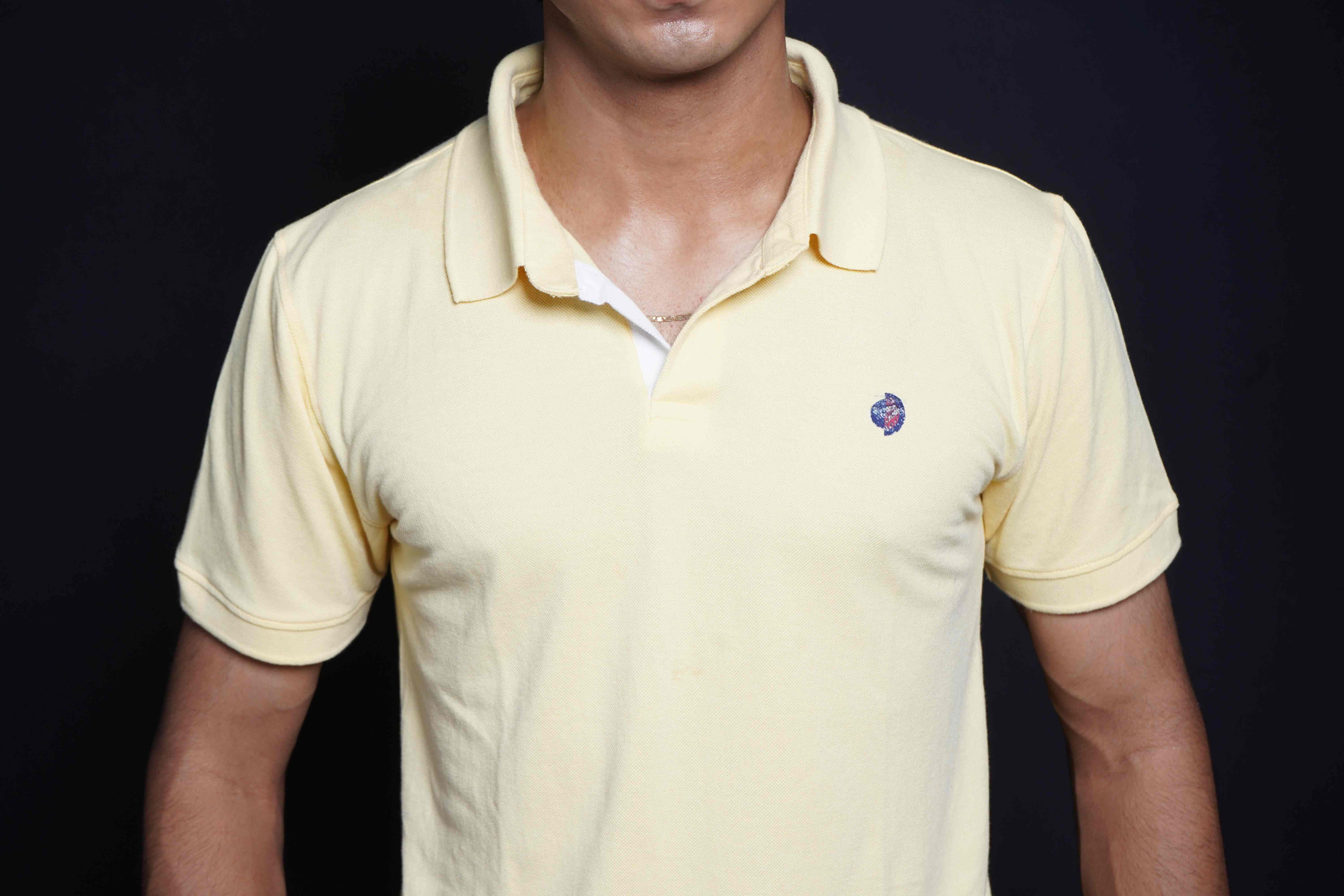 One Denim Sunny Light Yellow Plain Polo Neck Cotton T-Shirt