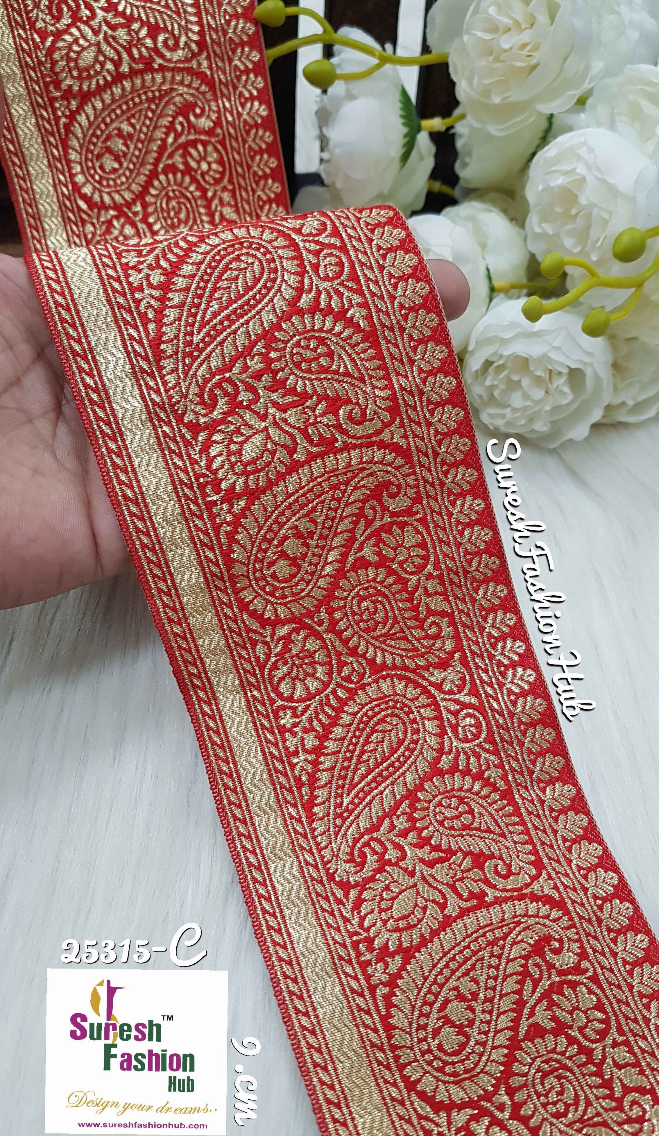 Red Banaras Charm Embroidery Designer Trim