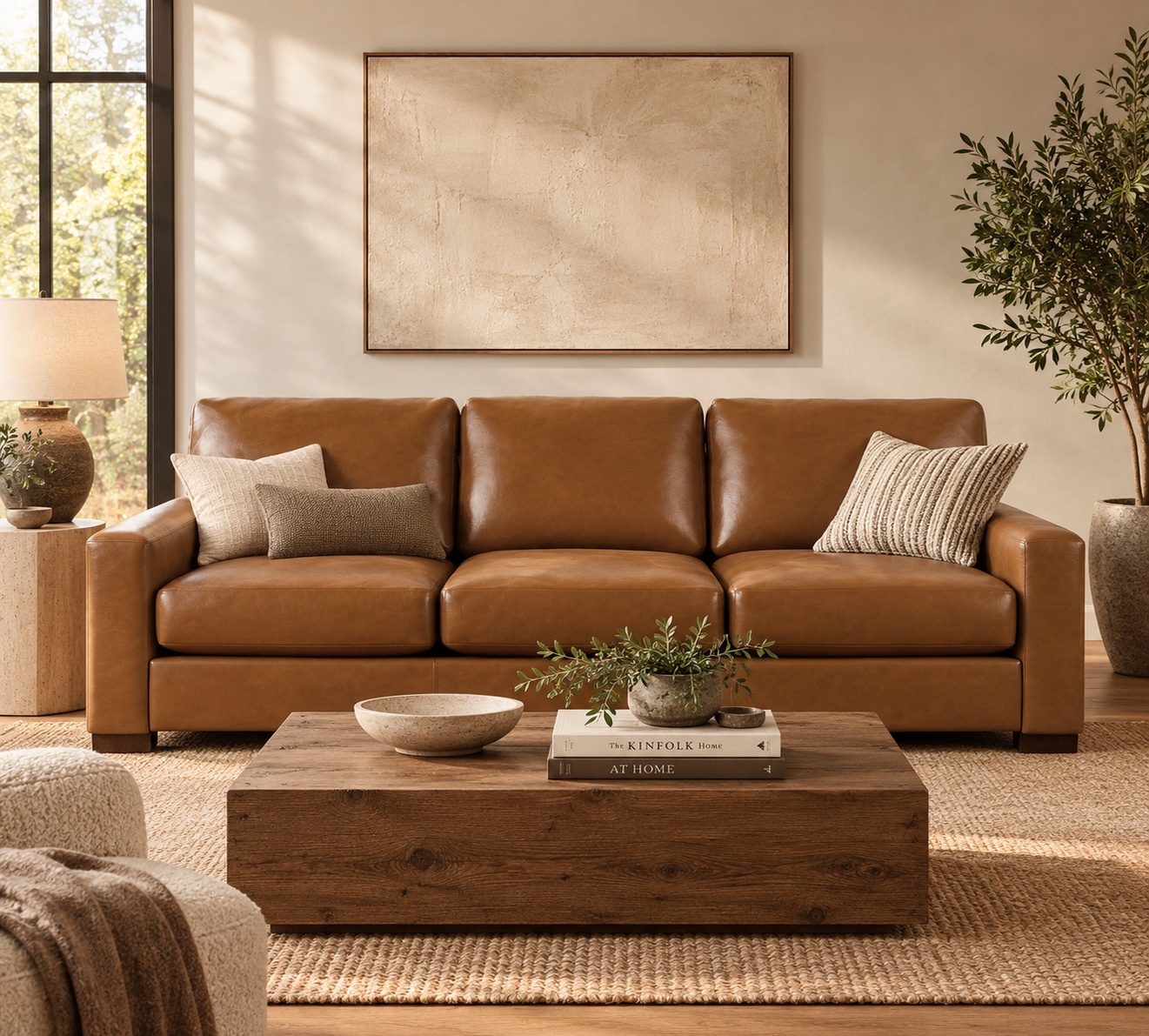 Pottery Barn | Turner Square Leather Sofa Leather- Vintage, Caramel