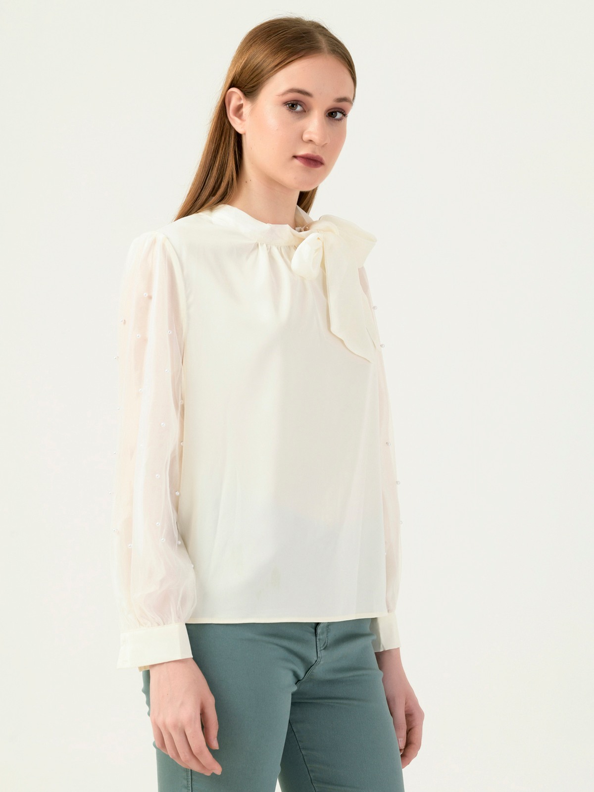 Albion Women Smart Premium Cream Blouson Top