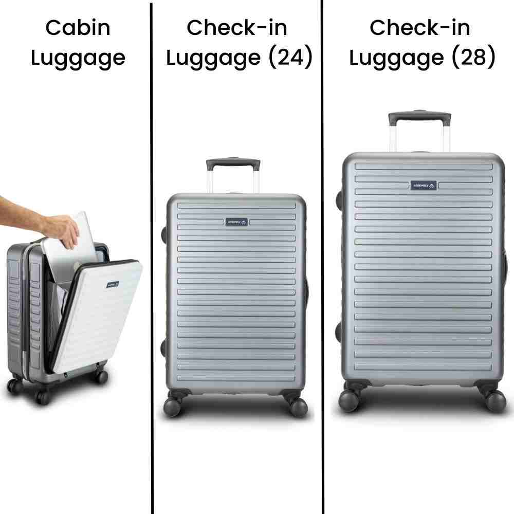 Set of 3 Hardside Luggage Trolley - 28 inch, 24 inch and 20 inch Suitcase (Free Packing Kit) - GreyWhite